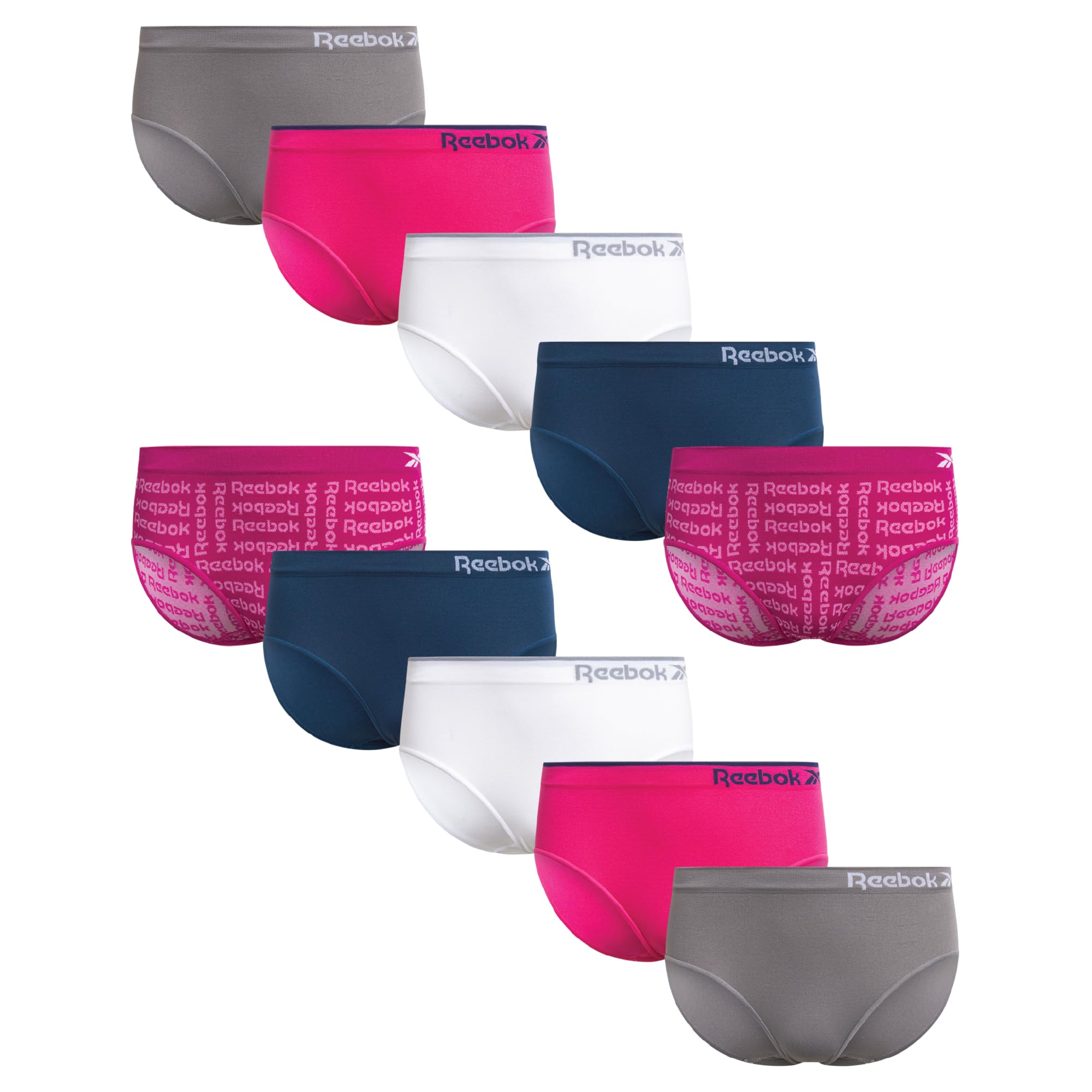 Reebok Girls Underwear Hipster Panties - 10 Pack Soft Seamless Stretch Performance Briefs Underwear for Girls Sizes 6-16