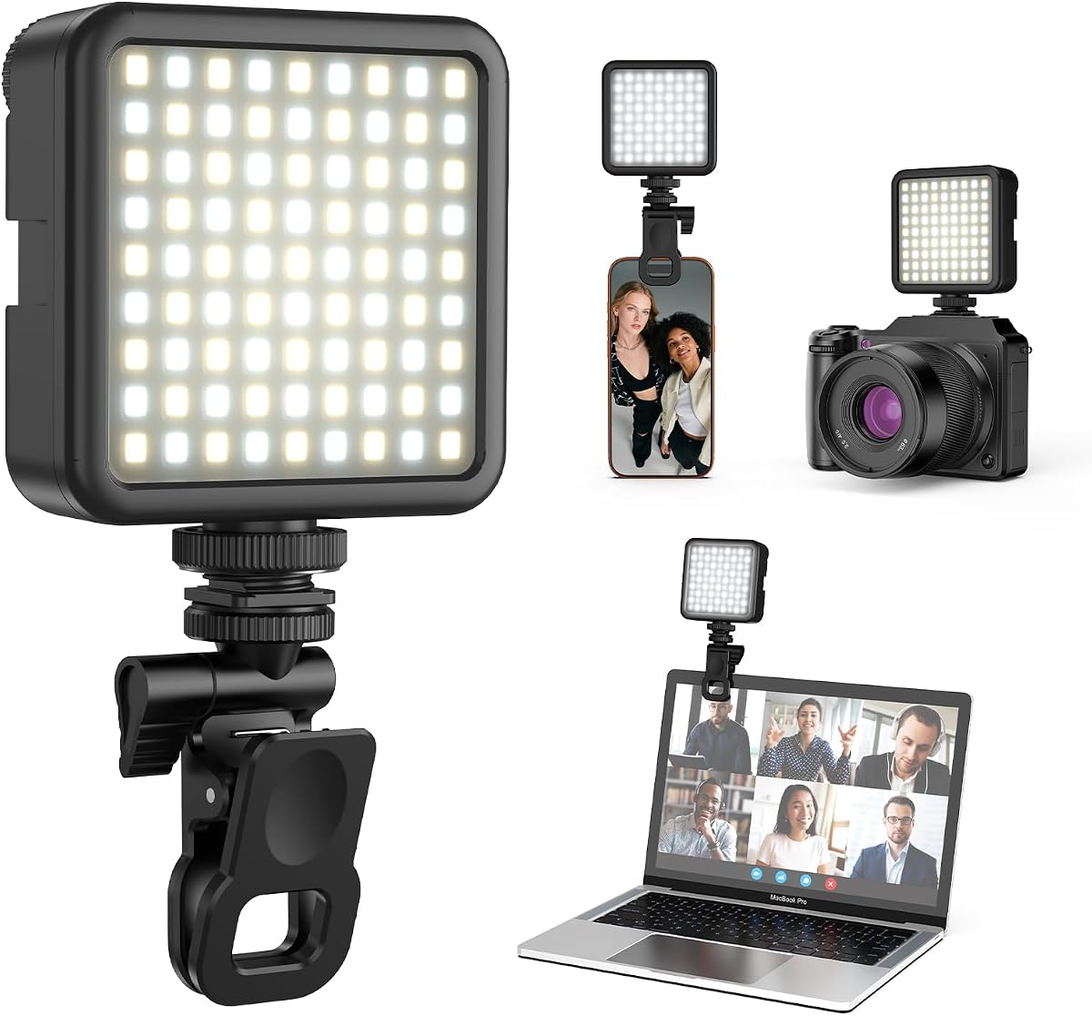 VL-81 Camera Phone Selfie Light with Clip & Cold Shoe, 3200K-5600K CRI95 3000mAh Bi-Color Portable LED Video Light for iPhone, Cameras, Selfie, Vlog, Filming, Video Recording