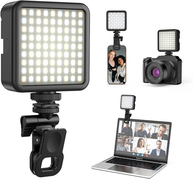 VL-81 Camera Phone Selfie Light with Clip & Cold Shoe, 3200K-5600K CRI95 3000mAh Bi-Color Portable LED Video Light for iPhone, Cameras, Selfie, Vlog, Filming, Video Recording