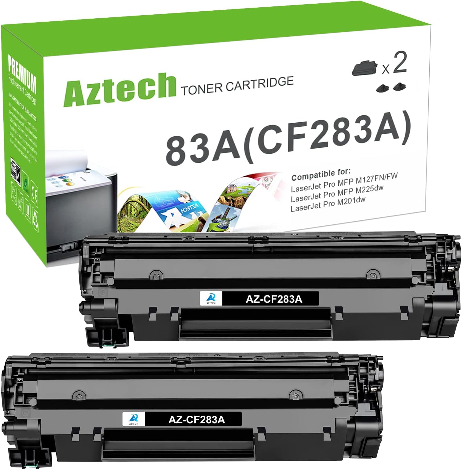Aztech Compatible Toner Cartridge Replacement for HP 83A CF283A Laserjet Pro MFP M125a M125nw M127fn M127fw M201dw M201n M225dn M225dw (Black, 2-Pack)