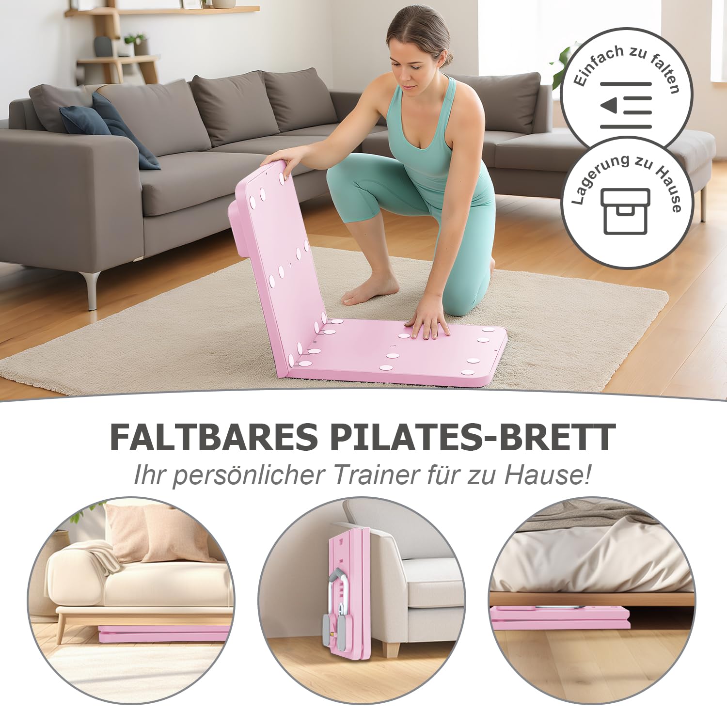 Pilates Board Set für zuhause - Faltbarer Reformer Pilates Maschine, Mini Pilates Reformer Board, Reformer für Pilates Premium - inkl. Timer, Widerstandsbänder, Griffe(New Version)