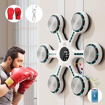 Music Boxing Machine, Adult Smart Music Boxing Machine with Bluetooth, Home Wall-Mounted Training Equipment, One-Punch Boxing Machine with Gloves, Punch-Free and Quiet
