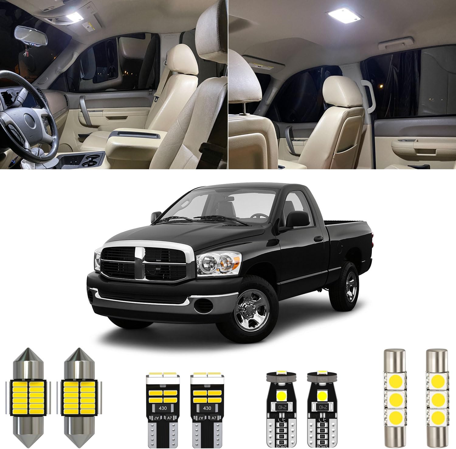 Xpismii 14 Piece 6000K White Ram Interior LED Light Kit Package Replacement for Dodge Ram 1500 2500 3500 Pickup 2003 2004 2005 2006 2007 2008, with Placement Diagram and Install Tool