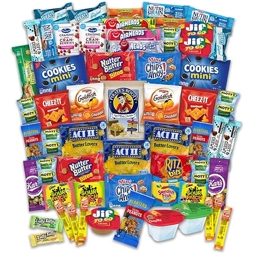 Snacks Variety Pack for Adults Kids Students - 60 Count Sweet and Salty - Inmates Soldiers Men Women - Camp Care Package Gift Basket - College Treats, Office Snacks, Snack Packs by The LakeHouse
