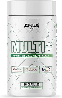 Axe & Sledge Multi Plus Multivitamin | 24 Bioavailable Vitamins & Minerals, Ashwagandha | Multivitamin for Women and Men for Daily Nutritional Support | 90 Capsules, 30 Servings