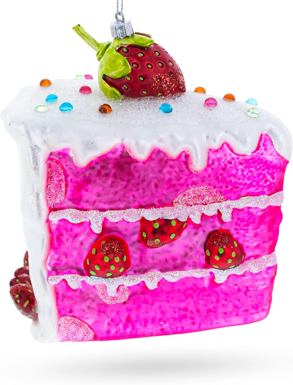 Piece of Strawberry Cake Blown Glass Christmas Ornament - Image 2