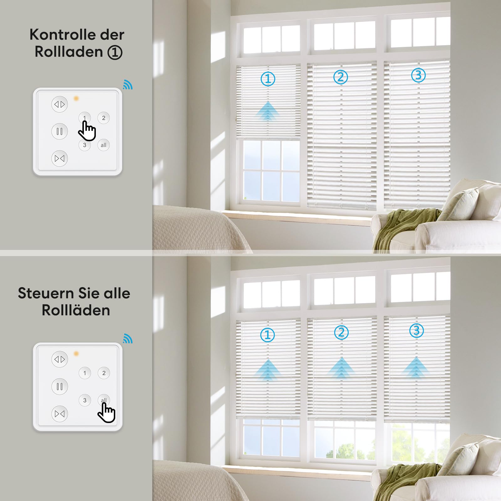 LoraTap Funkschalter Set für Rolladen 3 Empfänger mit 1 Fernbedienung 3 in 1