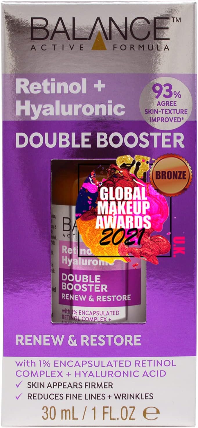 Balance Active Formula Renew & Restore Retinol and Hyaluronic Booster (30ml) - Skin appears Firmer & more Youthful. Reduces Fine Lines & Wrinkles., Clear