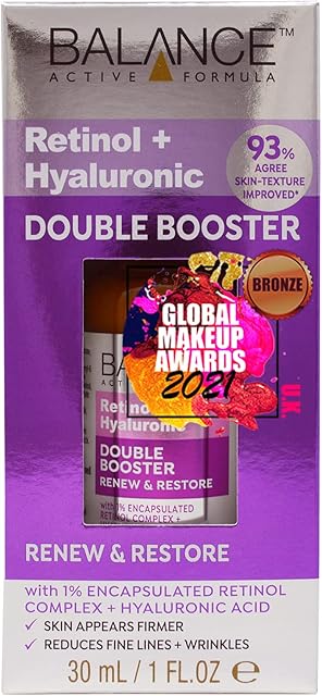 Balance Active Formula Renew & Restore Retinol and Hyaluronic Booster (30ml) - Skin appears Firmer & more Youthful. Reduces Fine Lines & Wrinkles, Clear