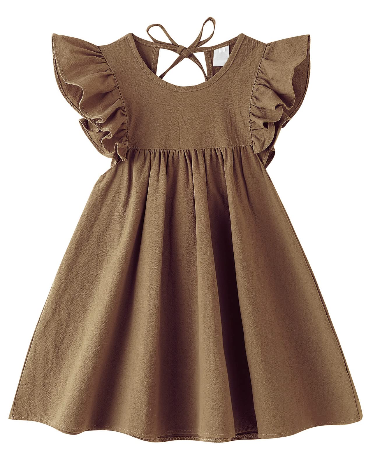 Vestito da bambina in cotone e lino con volant Halter senza maniche Abiti estivi per bambini
