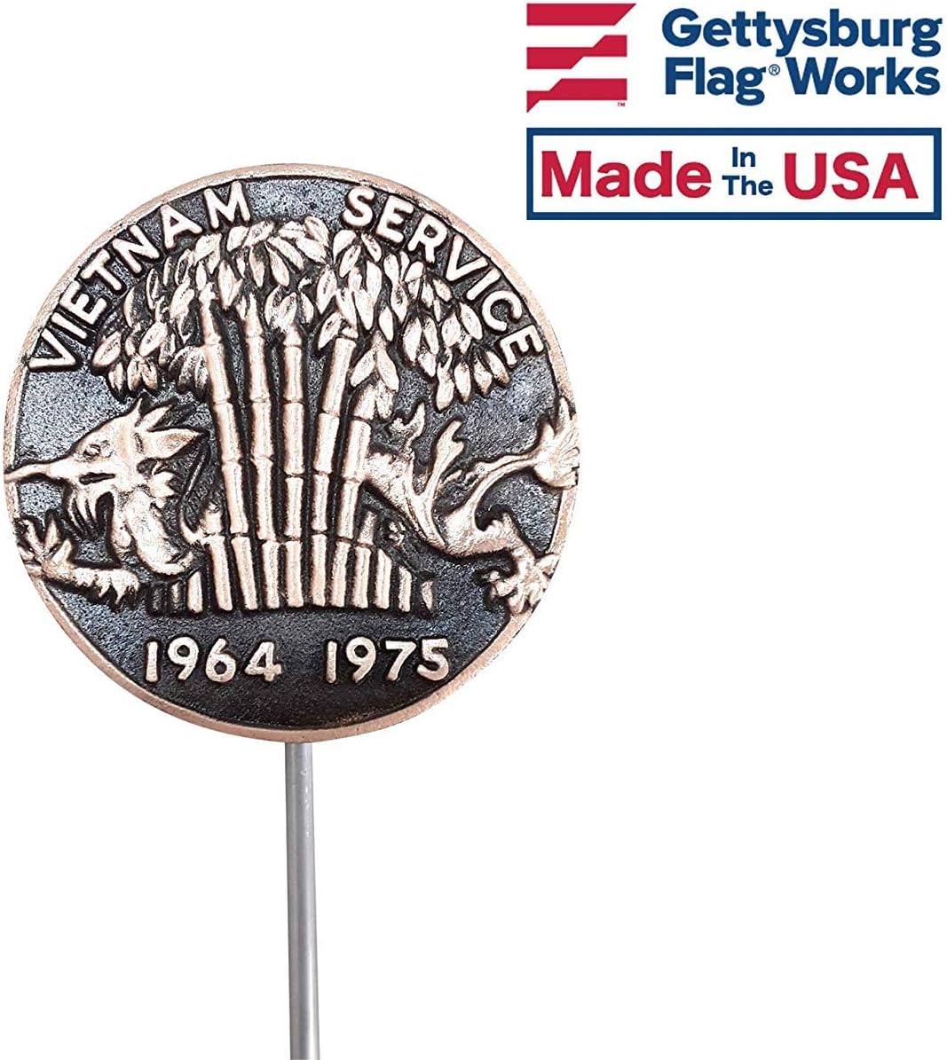Vietnam War Bamboo Textured Veteran Bronze Grave Marker for Cemetery, Memorial Flag Holder, Made in USA