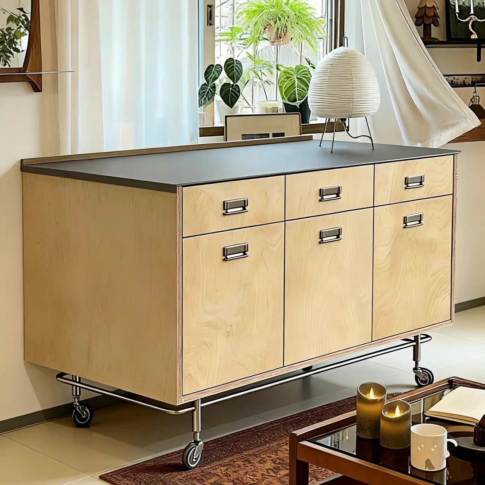 Carrello for cucina con isola, bancone in acciaio inox e 6 ruote portaoggetti anta cassetto Organizer Carrello Scaffale