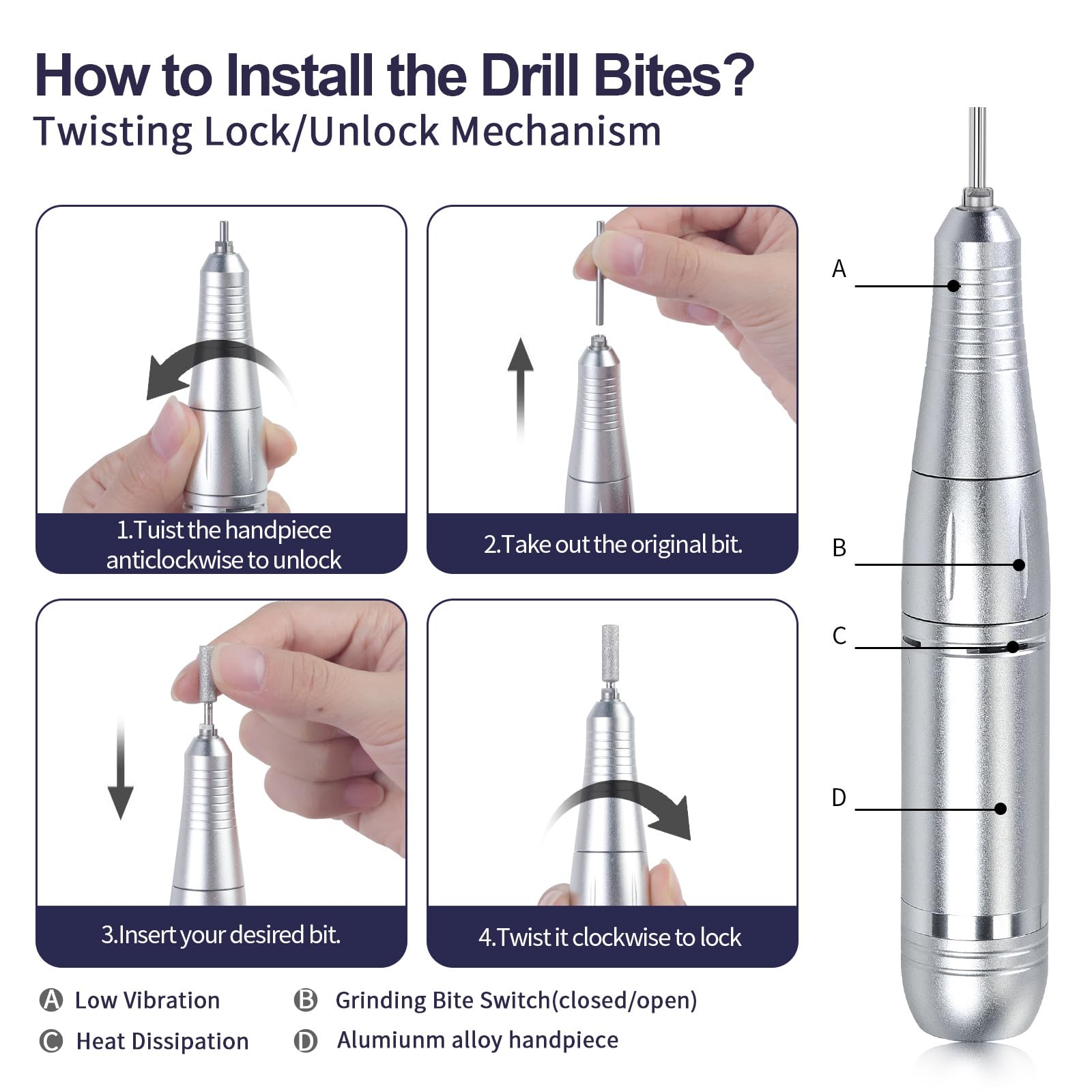 Electric Files - Taladro recargable de 45000 RPM para uñas acrílicas y geles, juego de manicura eléctrica