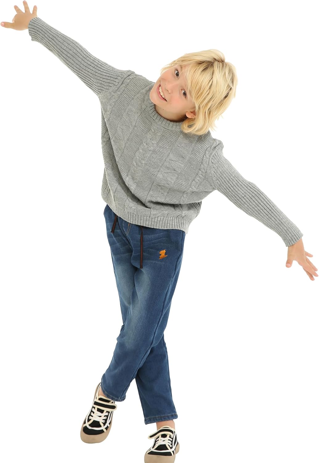 Mud Kingdom Little Kids Cable Knit Sweater Unisex Long Sleeve Solid Color Pullover - Image 3