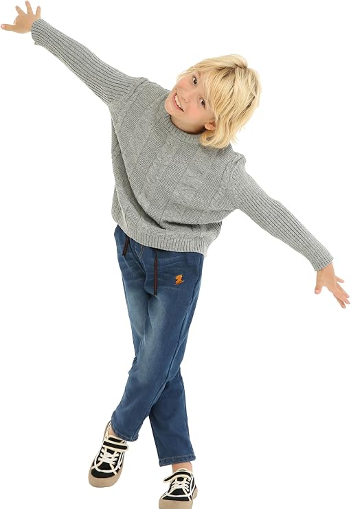 Mud Kingdom Little Kids Cable Knit Sweater Unisex Long Sleeve Solid Color Pullover