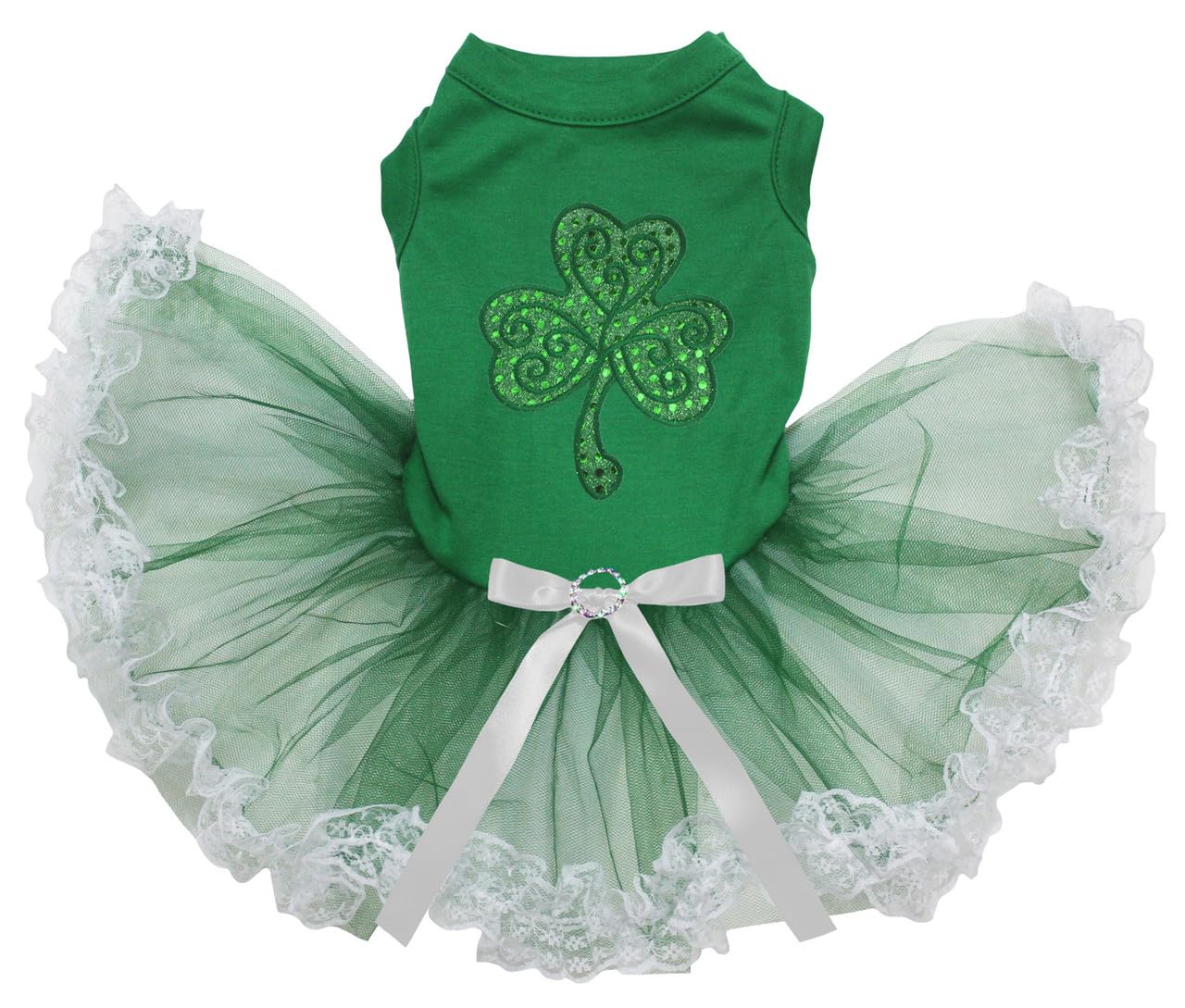 Robe trèfle pour chien verte et dentelle blanche en taille M pour petit animal