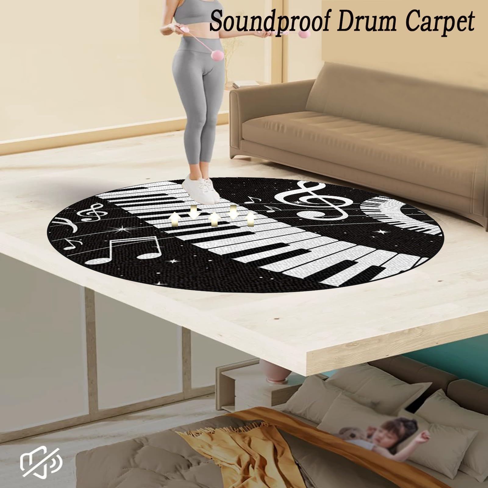 Schlagzeugteppich Schalldicht Drum Teppich rutschfest Trommelteppich Musikinstrumente Bodenmatte Rund Schlagzeug Teppich Elektronisches Jazz Schlagzeug Kit für Bass Snare Drum 150 cm