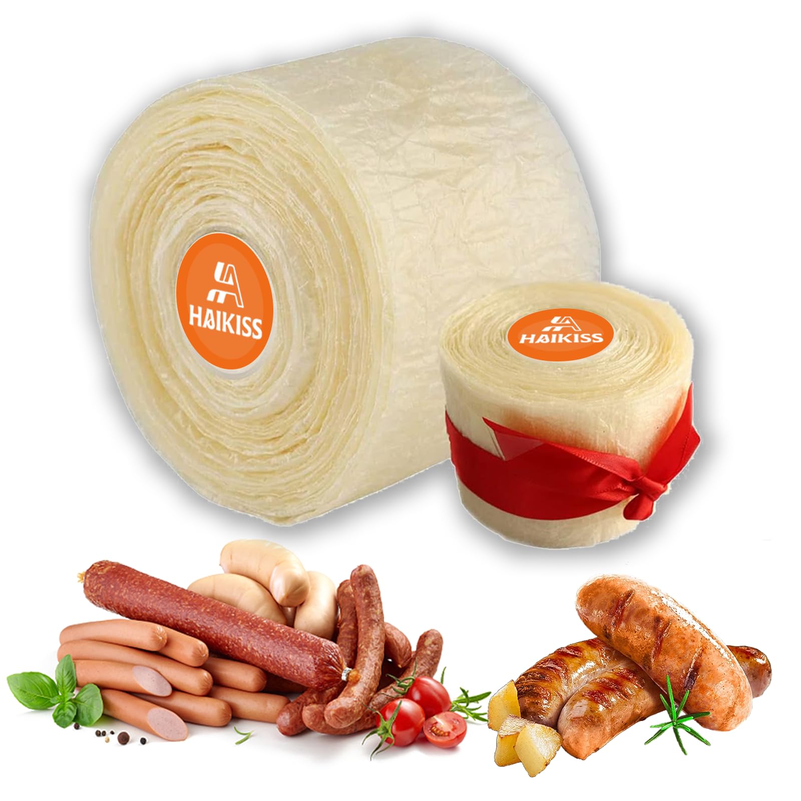 HAIKISS Edible Drying Sausage Casing, Natural Sausage Casings for Flavorous Homemade Sausages, Italian Sausage, Breakfast Sausage and Hot Dog Ham