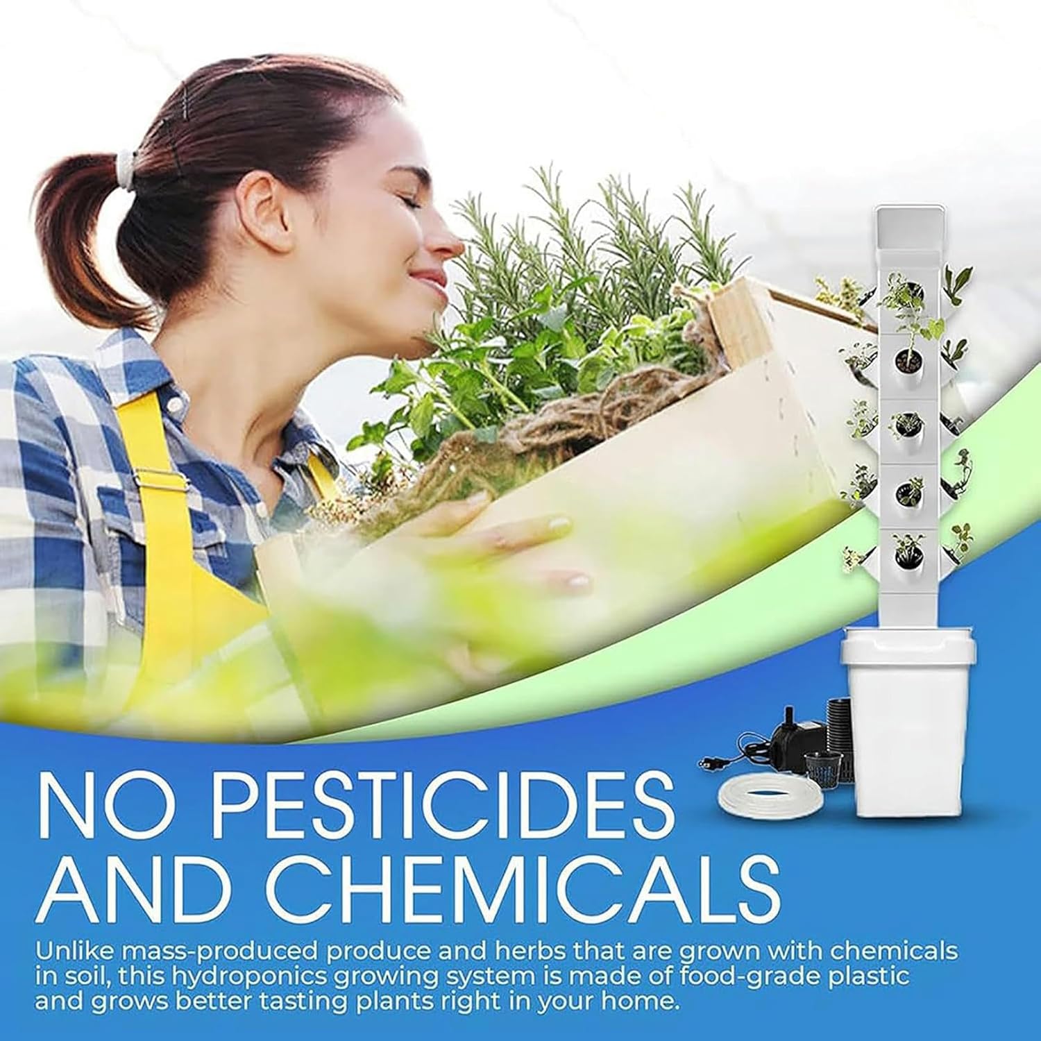 Hydroponics Growing System 24 Pods Vertical Hydroponics Tower Smart Garden Planter Germination Kit Aeroponics Growing Kit with Hydrating Pump, Adapter, Net Pots, Timer for Herbs,Ve