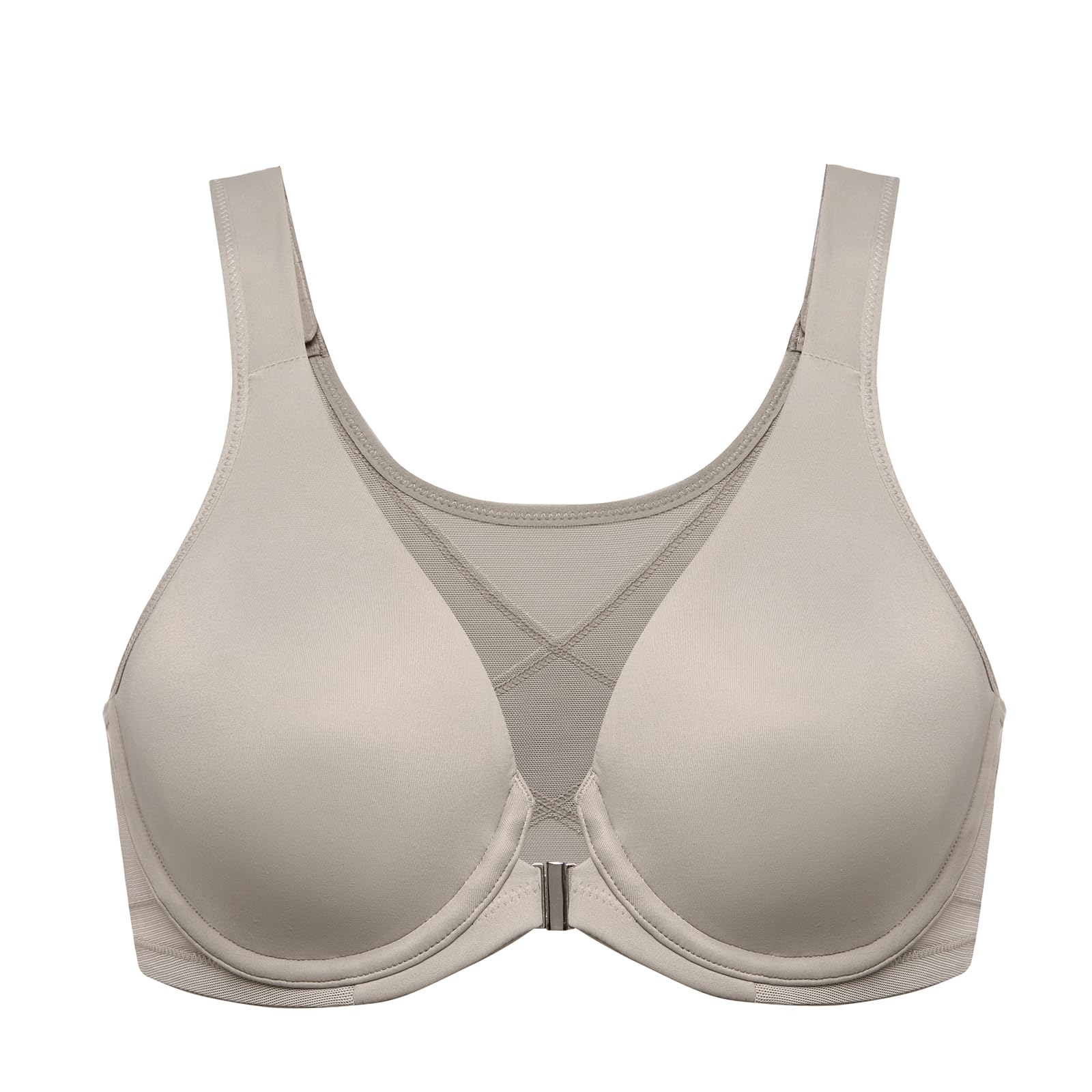 DELIMIRA Women's Front Closure Bras Posture Full Coverage Plus Size Underwire Unlined Back Support Plunge Seamless Bra B-H