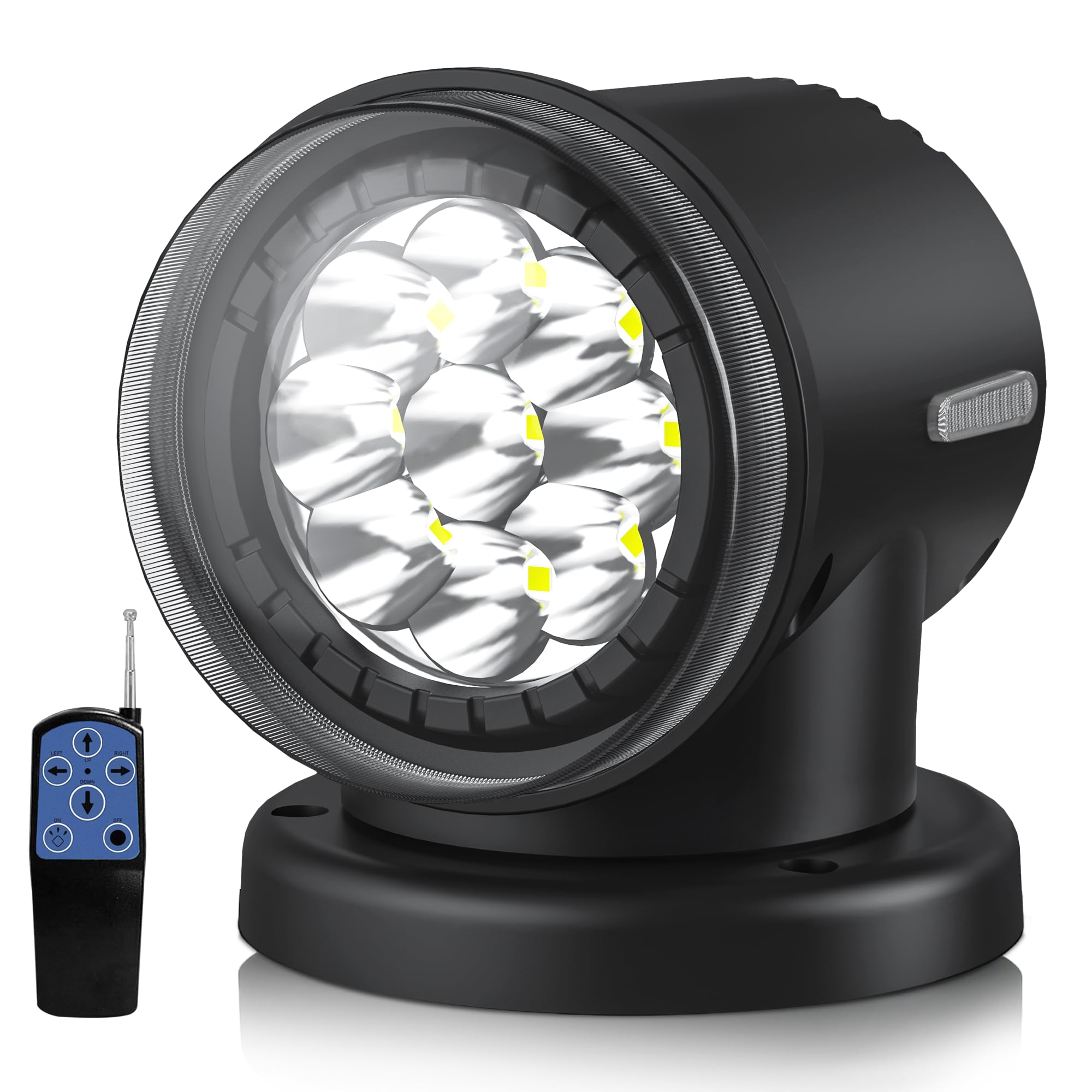 - KORKIE Remote LED Search Lights for Truck, Auto-Reset 360 Rotating Spot Light for Trucks, Waterproof Marine Spotlight for Boat 6 Powerful Magnets Built-in-Black