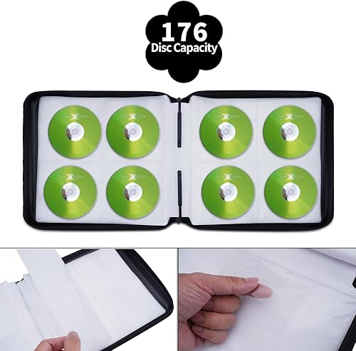 Miniatura 4 de HESPLUS Estuche para CD, 176 de capacidad de plástico duro para DVD, caja de almacenamiento de disco VCD, caja de almacenamiento portátil con