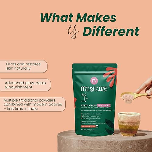 Miniatura 6 de minature Insta Glow Advanced Powder  Mascarilla facial a base de hierbas con niacinamida y vitamina C  Mitti Multani, pétalos de rosa, neem y mezcla