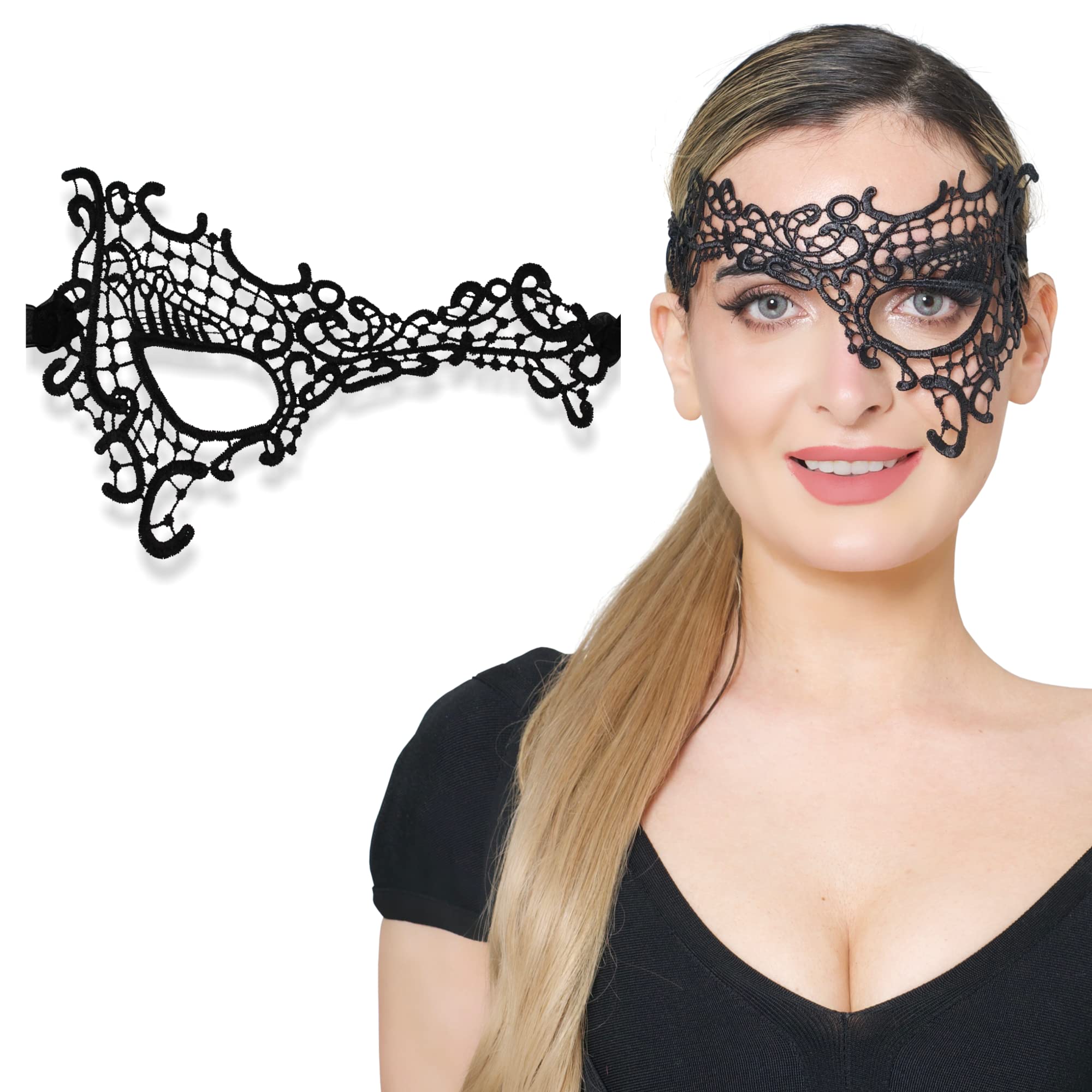 Masquerade Mask For Women Lace Masquerade Masks for Masquerade Party, Proms, Venetian Party, Mardi Gras, Halloween & Cosplay, Black, One Size