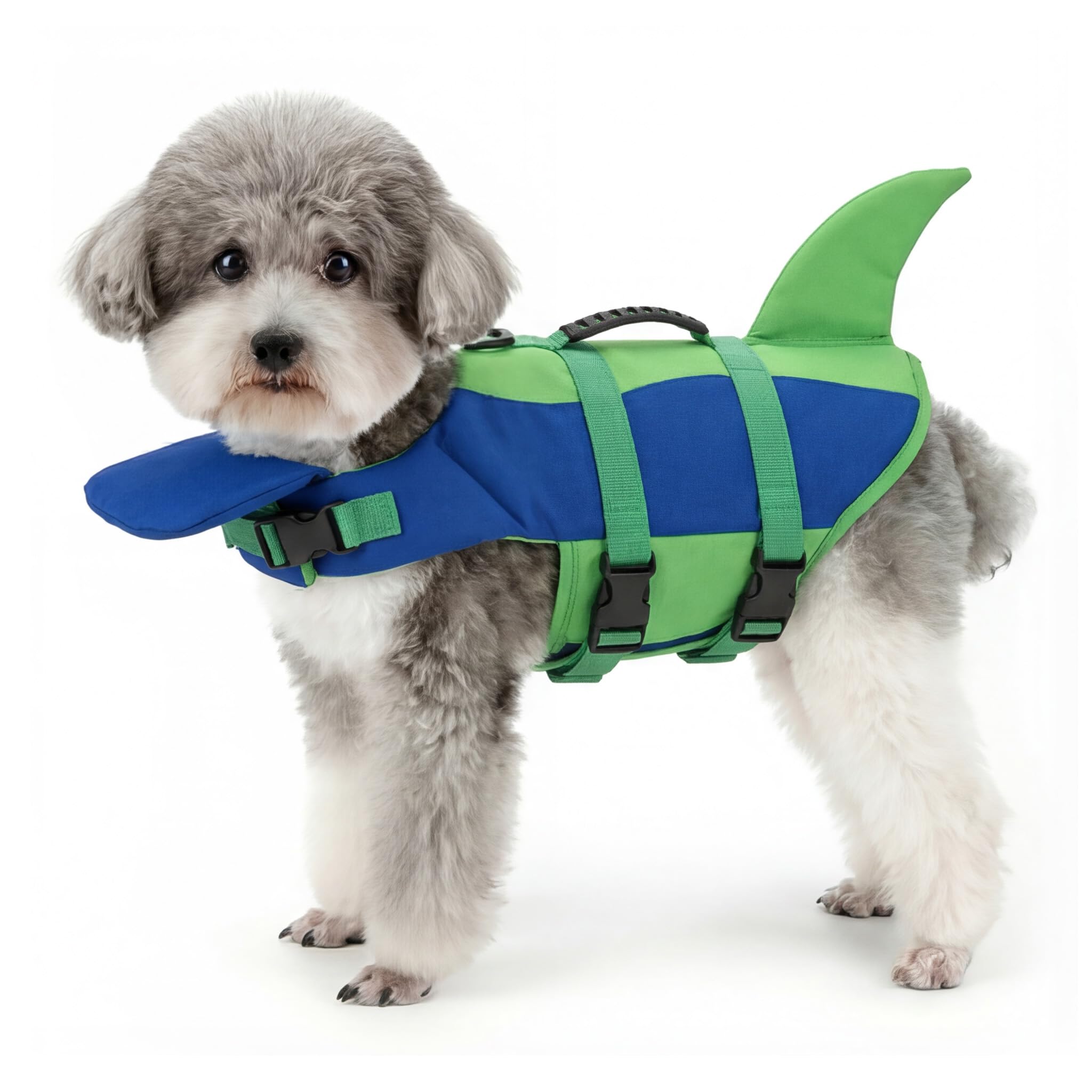 Zunea Dog Life Jackets with Handle, Shark Puppy Life Vest for Swimming Adjustable Pet Buoyancy Aid Safety Swimwear with D-Ring Flotation Saver for Small Medium Dogs for Outdoor Beach Pool Blue L