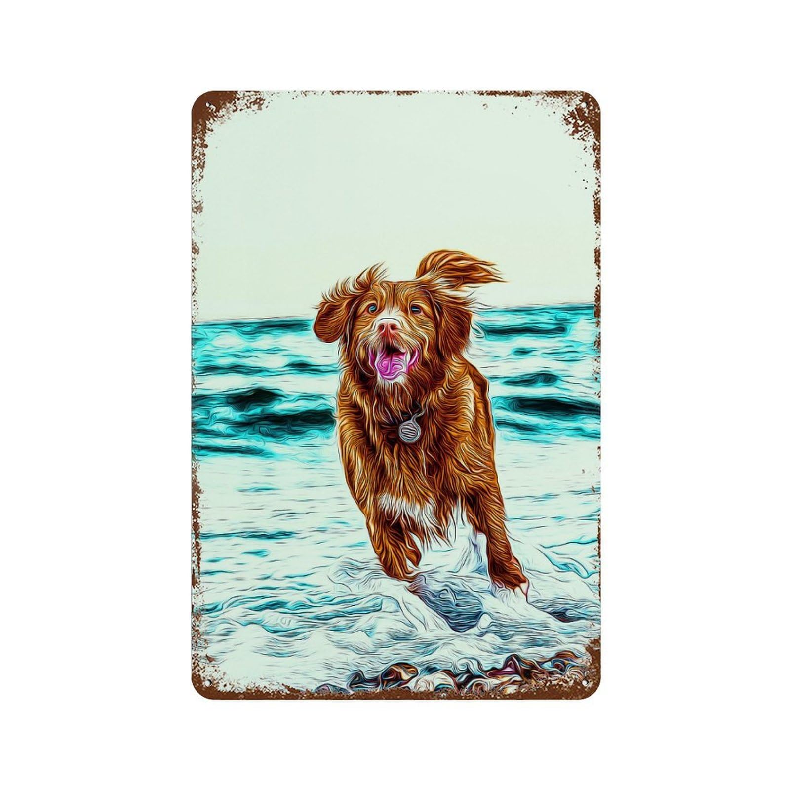 Tolling Retriever 11.8"x7.9" Weathered Tin Sign, Shabby Chic Decor for Farmhouse, Kitchen And Entryway Decor