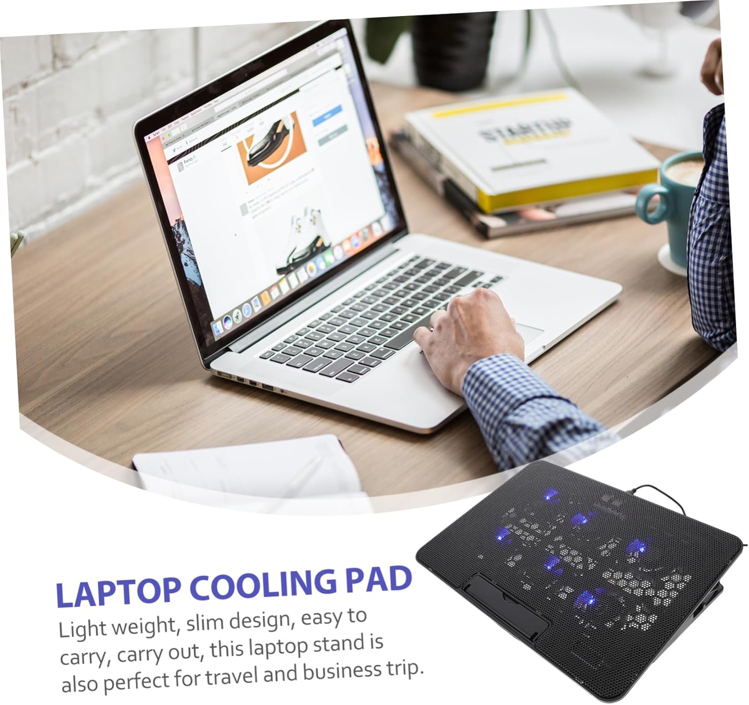 Laptop Cooling Pad Adjustable Height USB Port Compatible Laptop Stand Quiet Fans for Efficient Heat Dissipation for Desk Bed Use