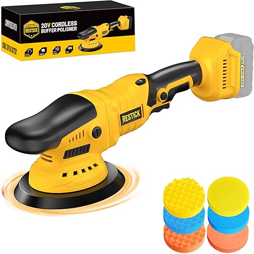 Cordless Buffer Polisher Kit for Dewalt 20V Battery (No Battery), 6-Inch Rotary Car Buffer Polisher with 6-Speed Orbital Design 1800-5500 RPM, 6 Buffing Pads (Tool Only)
