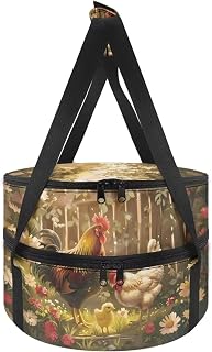 Rooster Insulated Casserole Carrier,Round Insulated Casserole Carrier Double Pie,Food Warmer Container,Keep Food Warm for Party