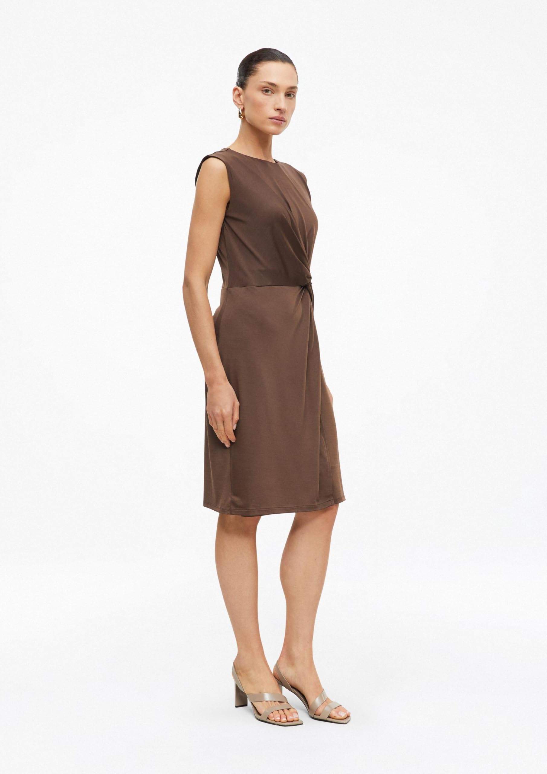 s.Oliver Damen Kleid – Regular Fit, Jersey, ärmellos mit Wickel-Optik und Knoten-Detail
