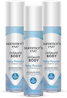 Summer's Eve Baby Powder Gentle Feminine Spray, Talc-Free Odor Neutralizer, pH-Balanced Moisture Absorber, 2oz Pack of 3