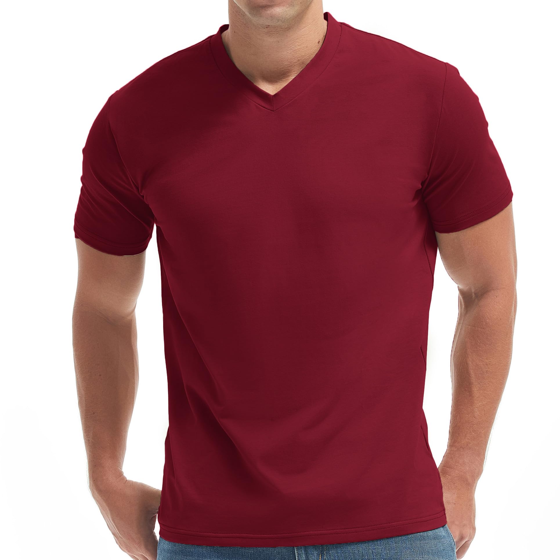 VEIISAR Herren V-Ausschnitt T-Shirt, 190g/m², Regular Fit, einfarbig, Stretch Material, weiches Basic Shirt