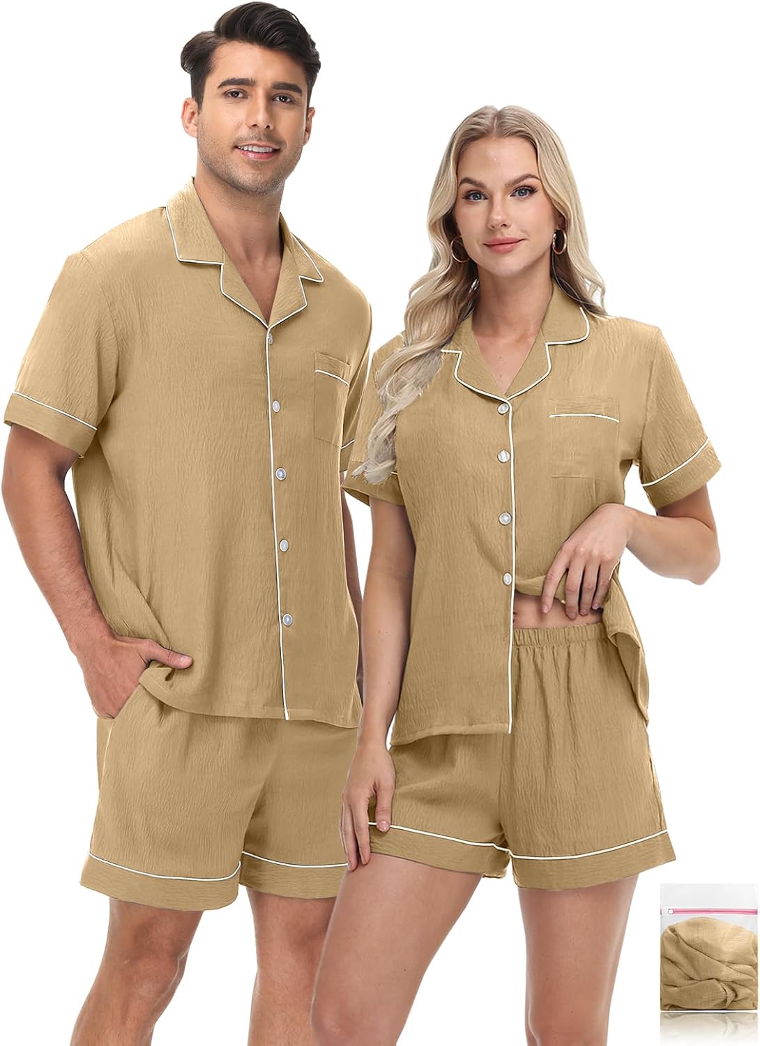 Couples Matching Pjs Button Up Pajamas 2 Piece Lounge Set Lightweight Sleepwear Short Set S-3XL