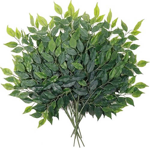 Miniatura 1 de mizii 12 tallos artificiales de vegetación de hojas verdes de seda, guirnalda de ficus de 23 pulgadas, decoración de vegetación sintética para