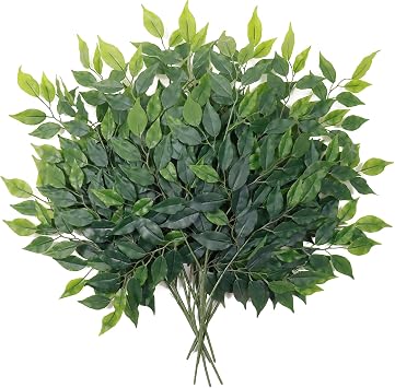mizii 12pcs Artificial Greenery Stems Silk Green Leaves Fake 23in Ficus Garland Spray Plants Faux Greenery Decoration for Centerpieces Wedding Arch Flower Bouquet Table Home Decor 12
