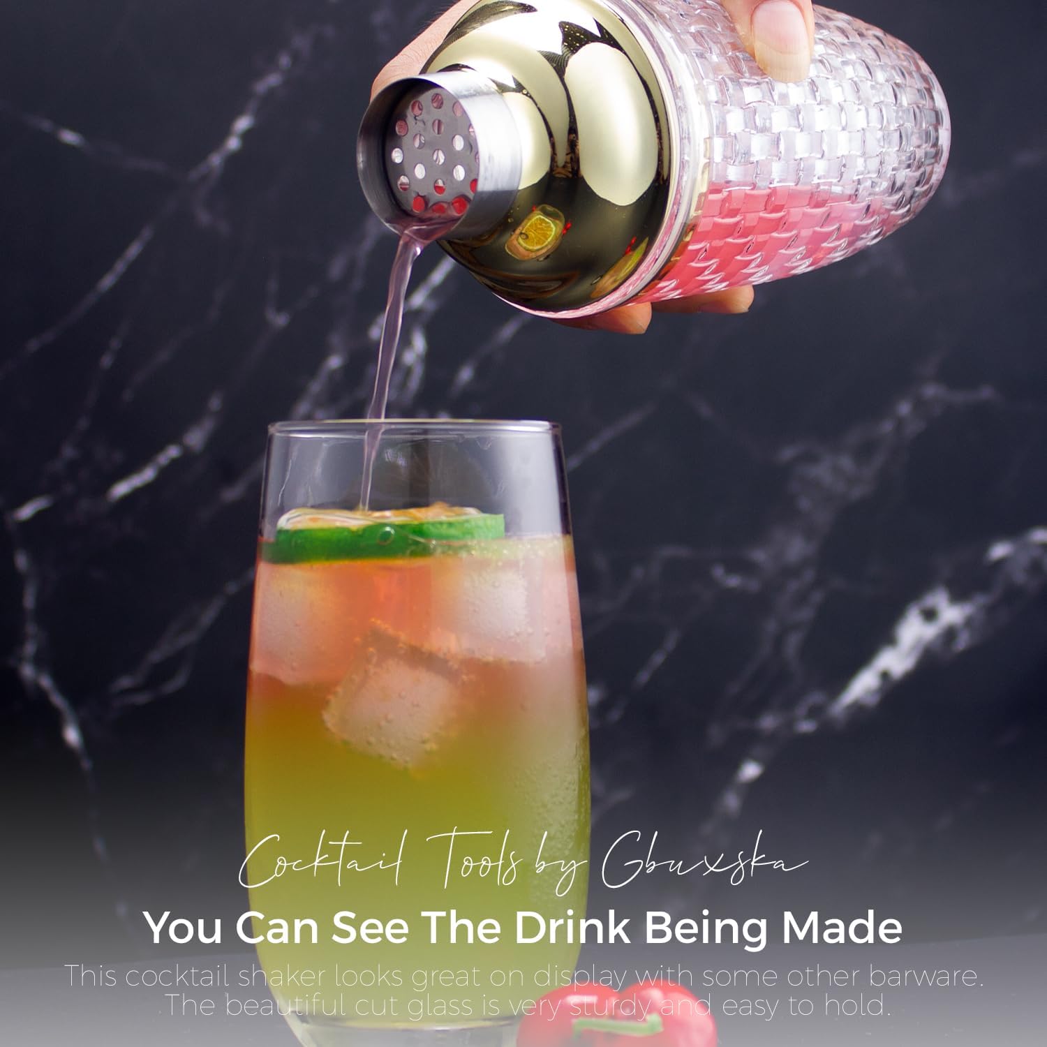 Glass Martini Shaker with Built-in Strainer, 13oz