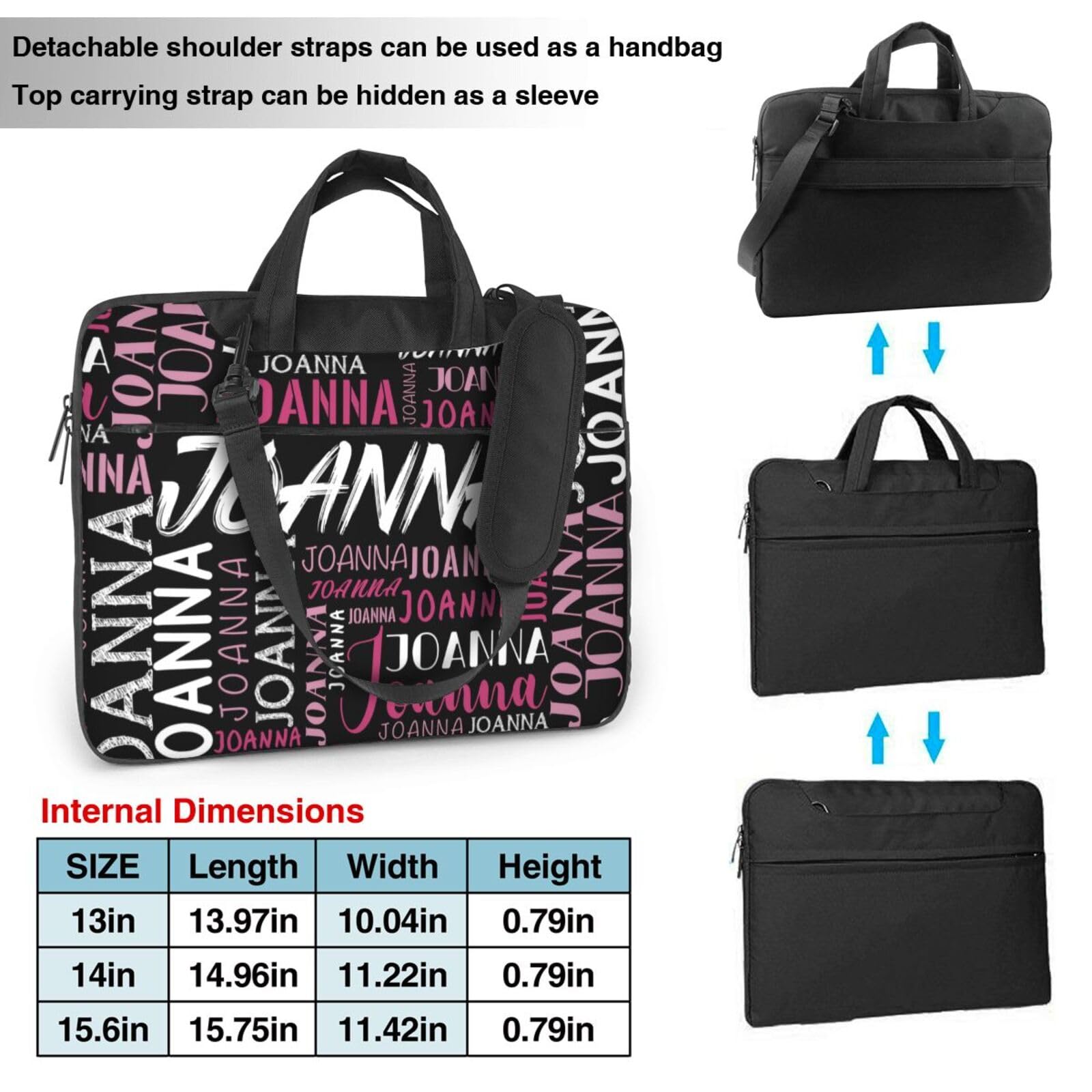 Custom Laptop Bag with Name, Personalized Name Shoulder Bag for Laptop or Tablet, Customized Portable Computer Bag Gifts for Men Women Business Office (Black Pink)