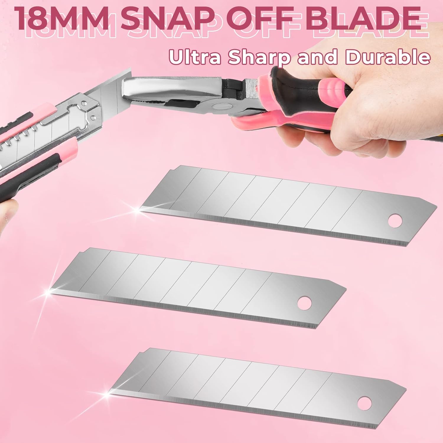Box Cutter, Box Cutter Retractable Self Loading, Heavy Duty Utility Knife, 18mm-Wide Blade Knife, Box Opener Tool with Rubber Handle, Retractable Paper Exacto Knife, Pink