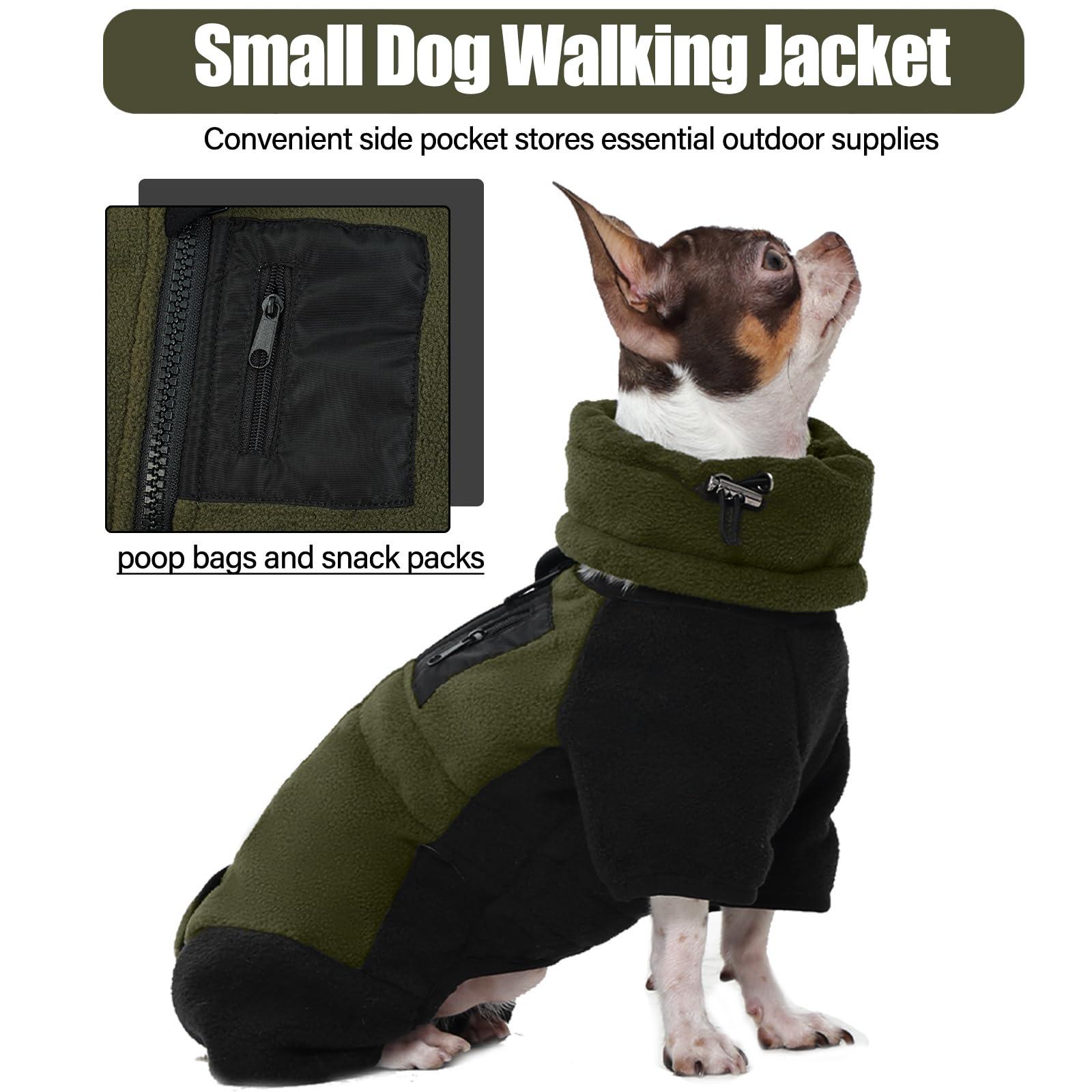 DENTRUN Hundemantel Grosse Hunde, Hundejacke XL, Winter Fleece Hundejacke, Hundepullover, Hundemantel mit Abnehmbarem Kragen, Hund Soft Fleece Onesie (Armeegrün,XL)