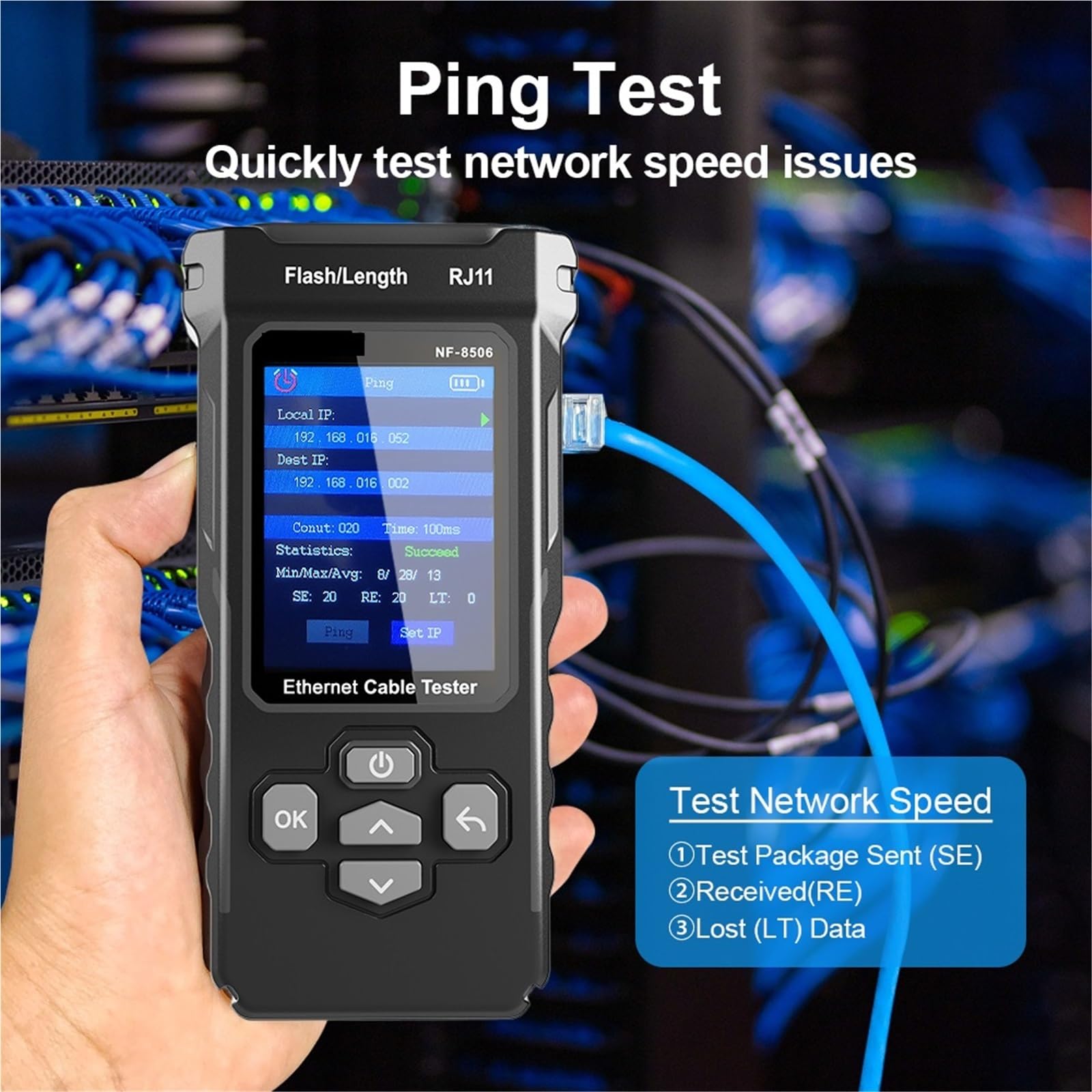 Localizzatore di Cavi, Tester for cavi di rete multifunzione, supporto for test PING/scansione IP/misura PoE, tester for mappatura