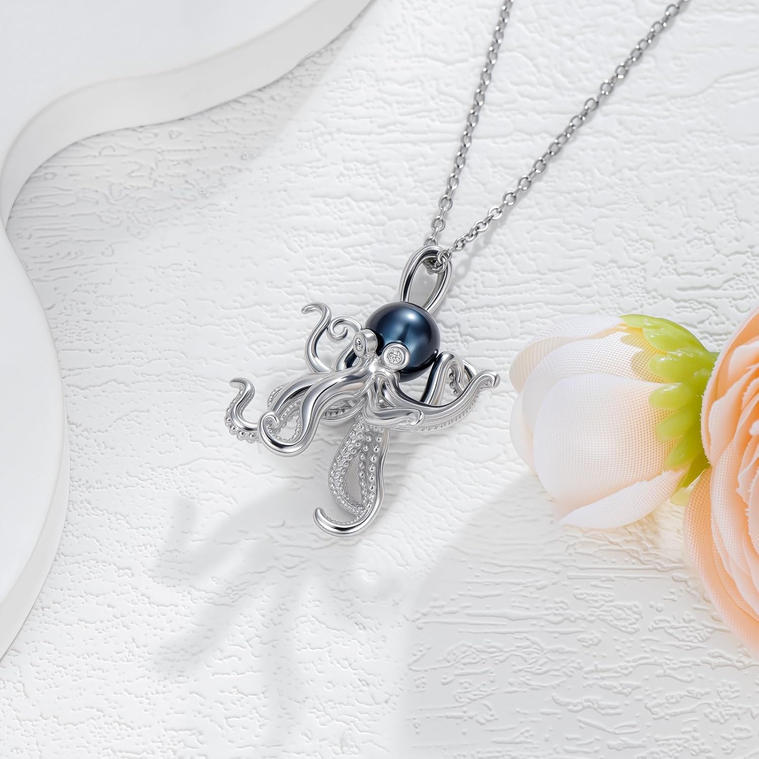 Real Black Pearl Octopus Necklace for Women 925 Sterling Silver Sea Animals Pendant Ocean Jewelry Gifts for Birthday - Image 3