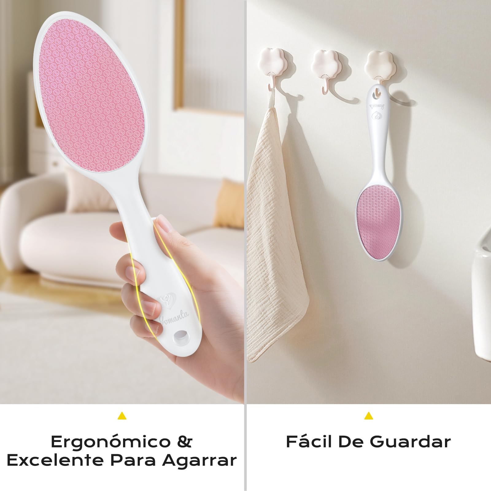 2 en 1 Lima Para Pies Nano Vidrio - Lima Pies y Removedor con Mango Largo, Elimina Durezas y Callosidades, Foot File Suave Profesional, Uso Húmedo/Seco -Rosa