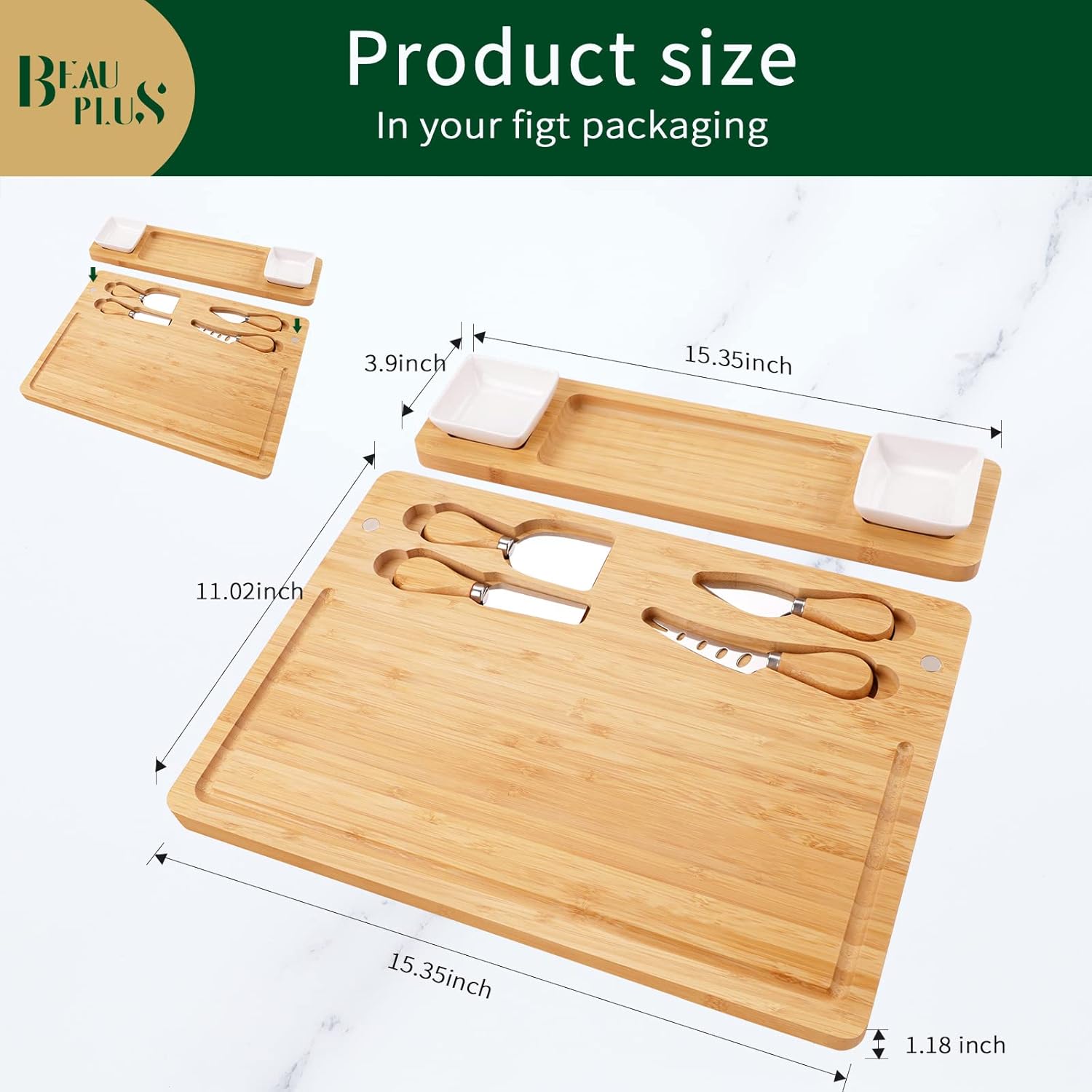 Charcuterie Boards Set, Cheese Board and Knife Set with 2 Ceramic Bowls, Bamboo Cheese Tray Serving Board - Unique, Wedding, Housewarming, Birthday Gifts - Image 4