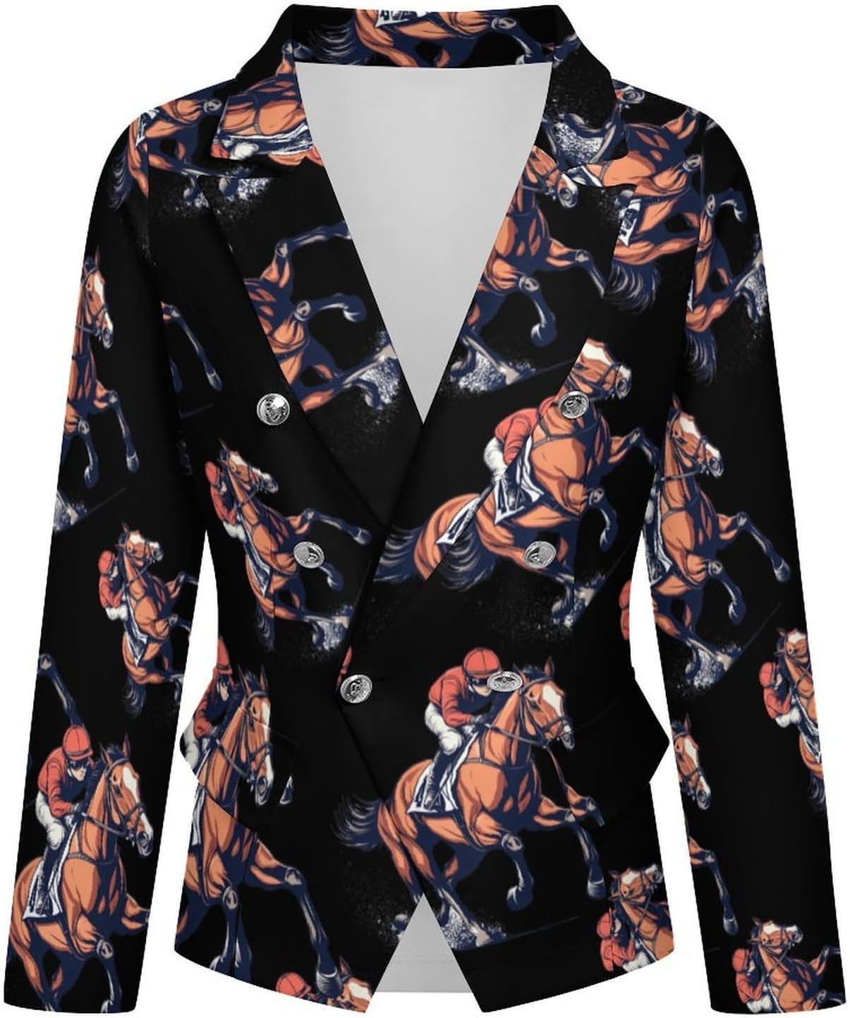 Horse Racing Women's Blazer Long Sleeve Suits Business Casual Blazers Jackets Lapel Open Front Suit