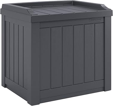 Suncast Small Deck Box Storage w/ Bench Seat for Indoor & Outdoor Use, 22 Gal., Cyberspace
