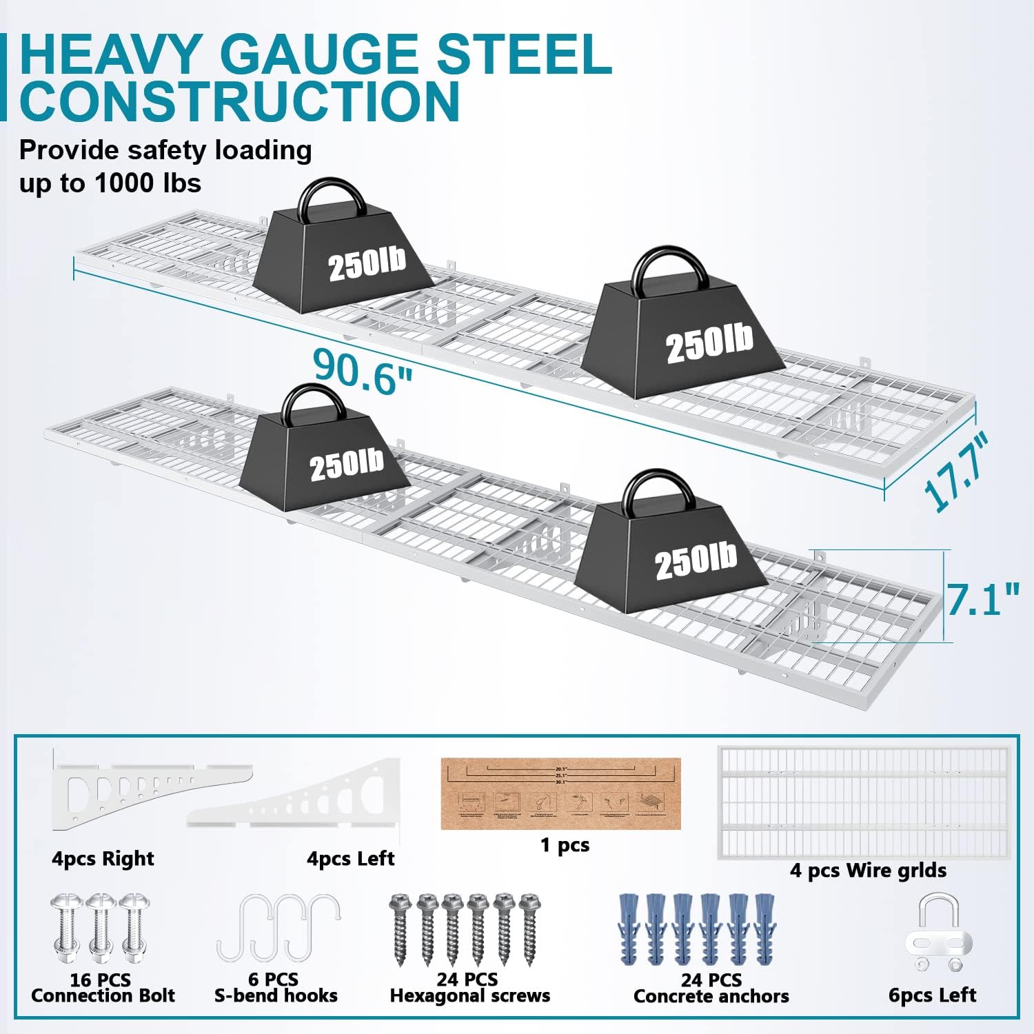 Garage Wall Shelving - 4 Pack, 1000 lb Capacity -2